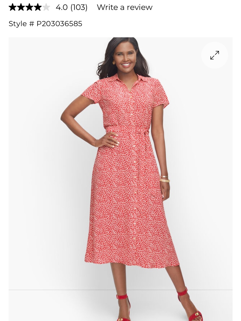 Talbots Red Printed Midi Shirt Dress